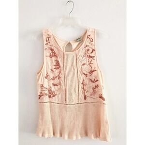 Lucky Brand | Womens Size S Pink Embroidered Ladder Trim Top Sleeveless